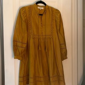 Sea New York boho style ochre dress with eyelet and Pom detail